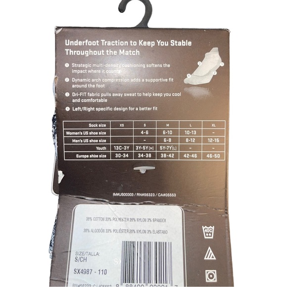 New Nike Elite Cushioned Support No-Show Tab Tennis Socks SX4987 110 - Picture 4 of 4